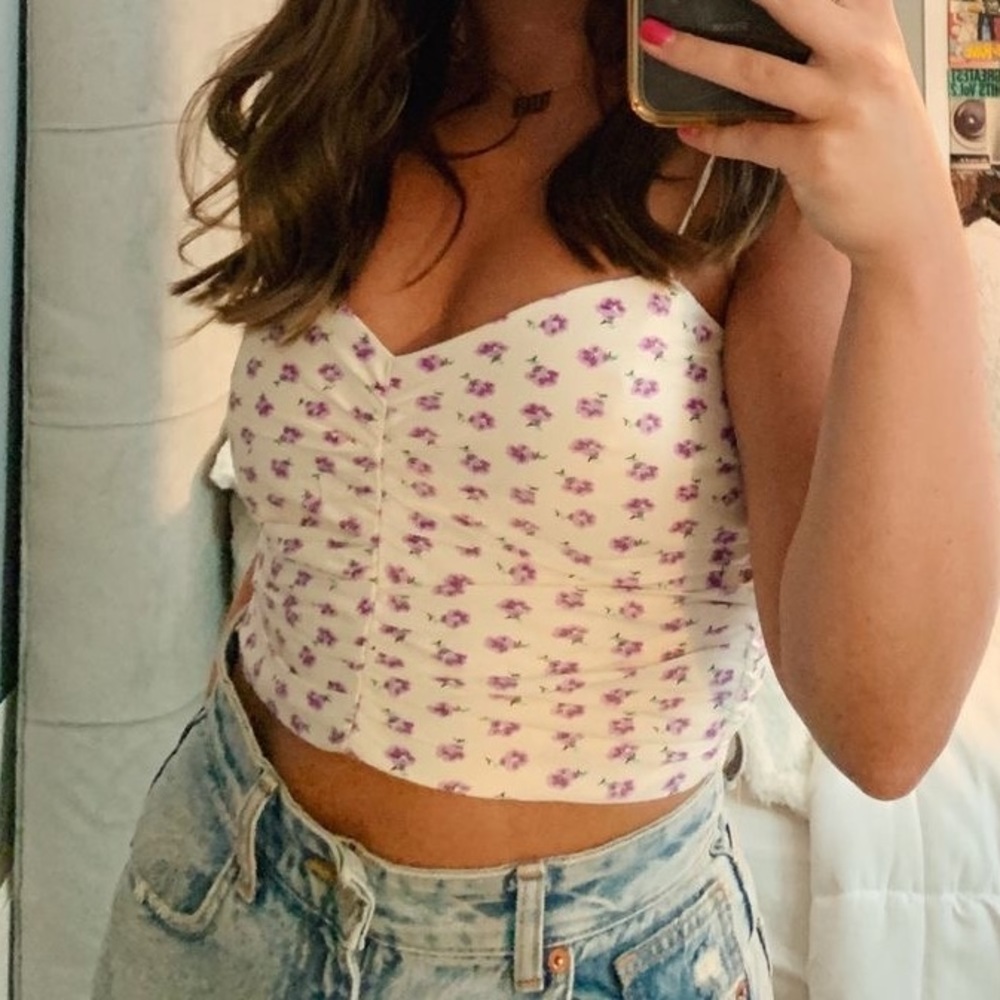 White Zara purple floral crop top